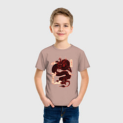 Футболка хлопковая детская Японский красный Дракон JAPAN Dragon, цвет: пыльно-розовый — фото 2