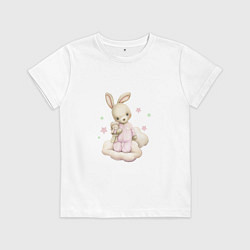 Футболка хлопковая детская Зайка на облачке, цвет: белый