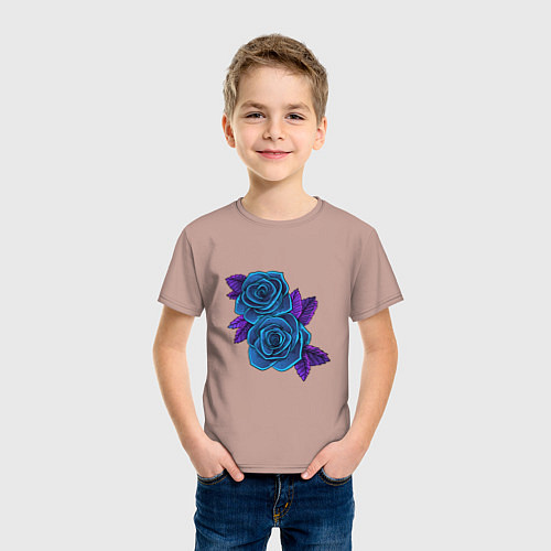 Детская футболка Синие розы ночью / Пыльно-розовый – фото 3