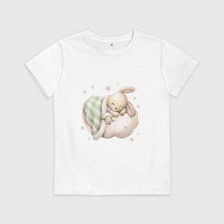 Футболка хлопковая детская Зайка спит на облачке, цвет: белый