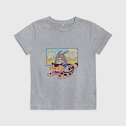 Футболка хлопковая детская Тоторо на котобусе, цвет: меланж