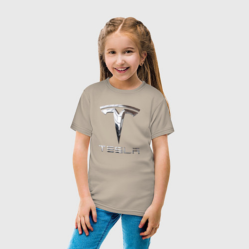 Детская футболка Tesla Logo Тесла Логотип / Миндальный – фото 4