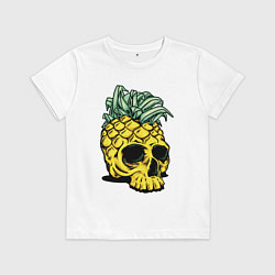 Футболка хлопковая детская Череп-ананас Лето, цвет: белый