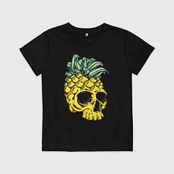 Футболка хлопковая детская Череп-ананас Лето, цвет: черный