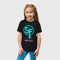 Футболка хлопковая детская Символ Sally Face в неоновых цветах, цвет: черный — фото 2