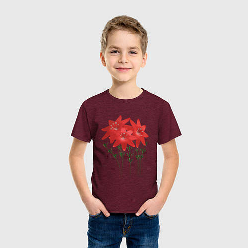 Детская футболка Flowers red / Меланж-бордовый – фото 3