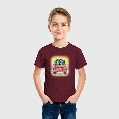 Детская футболка Summer time Пикап с арбузами / Меланж-бордовый – фото 3