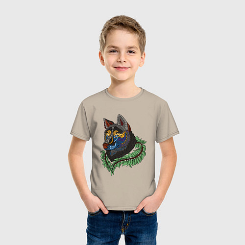 Детская футболка Волк - душа планеты Земля / Миндальный – фото 3