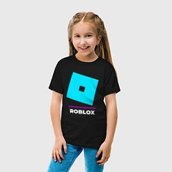 Футболка хлопковая детская Символ Roblox в неоновых цветах, цвет: черный — фото 2