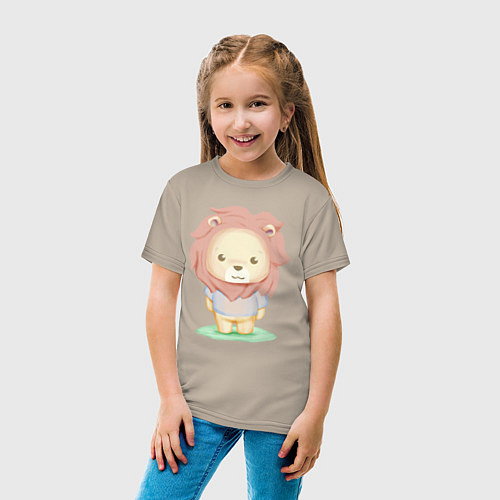 Детская футболка Милый Львёнок На Лужайке / Миндальный – фото 4