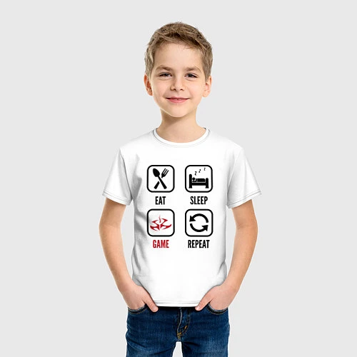Детская футболка Eat-Sleep-Hitman-Repeat / Белый – фото 3