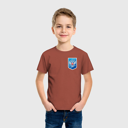 Детская футболка Синий герб России / Кирпичный – фото 3
