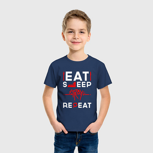 Детская футболка Надпись Eat Sleep Stray Repeat / Тёмно-синий – фото 3