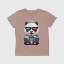 Футболка хлопковая детская Прикольный панда с попкорном и колой, цвет: пыльно-розовый