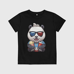 Футболка хлопковая детская Прикольный панда с попкорном и колой, цвет: черный
