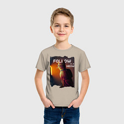 Футболка хлопковая детская STRAY FOLLOW MEOW, цвет: миндальный — фото 2