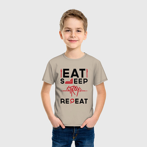 Детская футболка Надпись: Eat Sleep Stray Repeat / Миндальный – фото 3