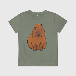 Футболка хлопковая детская Капибара сидит и радуется, цвет: авокадо