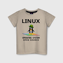Футболка хлопковая детская Пингвин линукс, цвет: миндальный