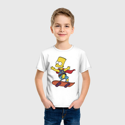 Детская футболка Барт Симпсон - крутой скейтер / Белый – фото 3