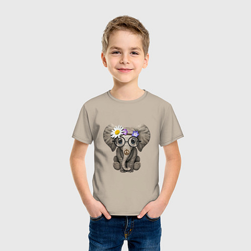 Детская футболка Мир - Слон / Миндальный – фото 3