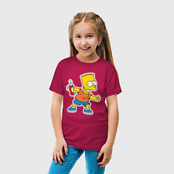 Футболка хлопковая детская Барт Симпсон с баплончиком для граффити, цвет: маджента — фото 2