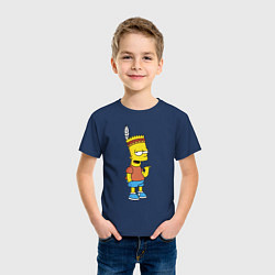 Футболка хлопковая детская Барт Симпсон - индеец, цвет: тёмно-синий — фото 2
