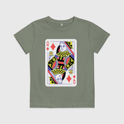 Футболка хлопковая детская Игральная карта - Дама - Королева, цвет: авокадо
