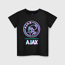 Футболка хлопковая детская Ajax FC в стиле glitch, цвет: черный