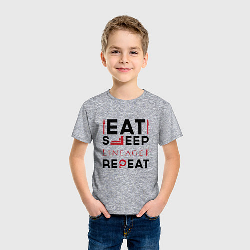 Детская футболка Надпись: eat sleep Lineage 2 repeat / Меланж – фото 3