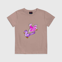 Футболка хлопковая детская Две разноцветные пташки, цвет: пыльно-розовый
