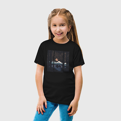 Детская футболка Оранжевая луна и медведи, плывущие в лодке / Черный – фото 4