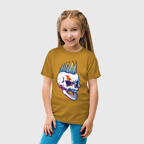 Детская футболка Череп-панк с ирокезом / Горчичный – фото 4