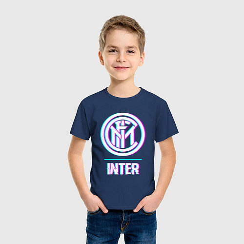 Детская футболка Inter FC в стиле glitch / Тёмно-синий – фото 3