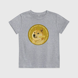 Футболка хлопковая детская Иронизирующая монета с Доге, цвет: меланж