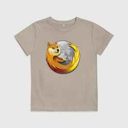 Футболка хлопковая детская Пёсик Доге охватывает планету, цвет: миндальный