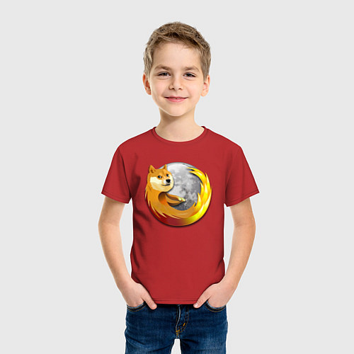 Детская футболка Пёсик Доге охватывает планету / Красный – фото 3
