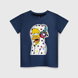 Футболка хлопковая детская Гомер Симпсон в звёздном балахоне и в наушниках, цвет: тёмно-синий