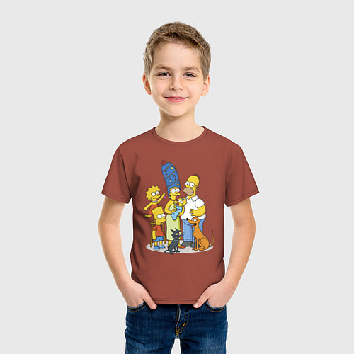 Детская футболка Семейка Симпсонов встречает Новый Год! / Кирпичный – фото 3