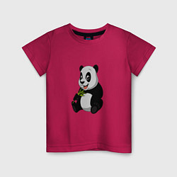 Футболка хлопковая детская Панда ест бамбук, цвет: маджента
