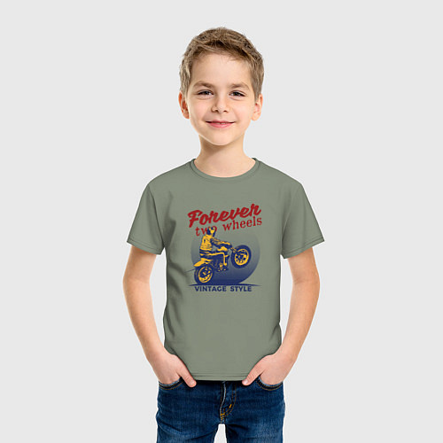 Детская футболка Винтажный стиль мотоциклист / Авокадо – фото 3