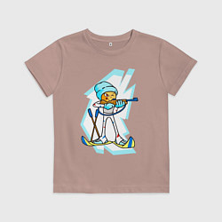 Футболка хлопковая детская Мультяшный биатлонист, цвет: пыльно-розовый