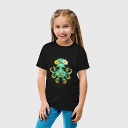 Футболка хлопковая детская Мир - Зелёный Осьминог, цвет: черный — фото 2