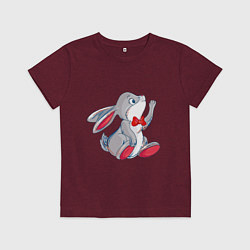 Футболка хлопковая детская Заяц с бантиком, цвет: меланж-бордовый