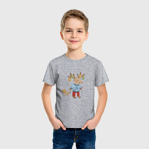 Детская футболка Рождественский олень с санями / Меланж – фото 3