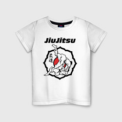 Футболка хлопковая детская Jiujitsu throw logo, цвет: белый