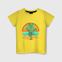 Футболка хлопковая детская Пришелец на пляже, цвет: желтый