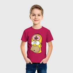 Футболка хлопковая детская Мартышка бьёт в тарелки в голове Гомера Симпсона, цвет: маджента — фото 2