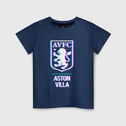 Футболка хлопковая детская Aston Villa FC в стиле glitch, цвет: тёмно-синий
