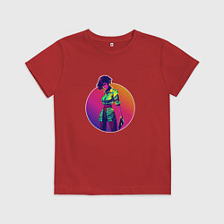 Футболка хлопковая детская Кибер-будущее, женщина, цвет: красный